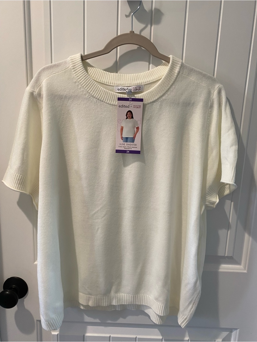 Luxe Short Sleeve Crew Sweater in Cream